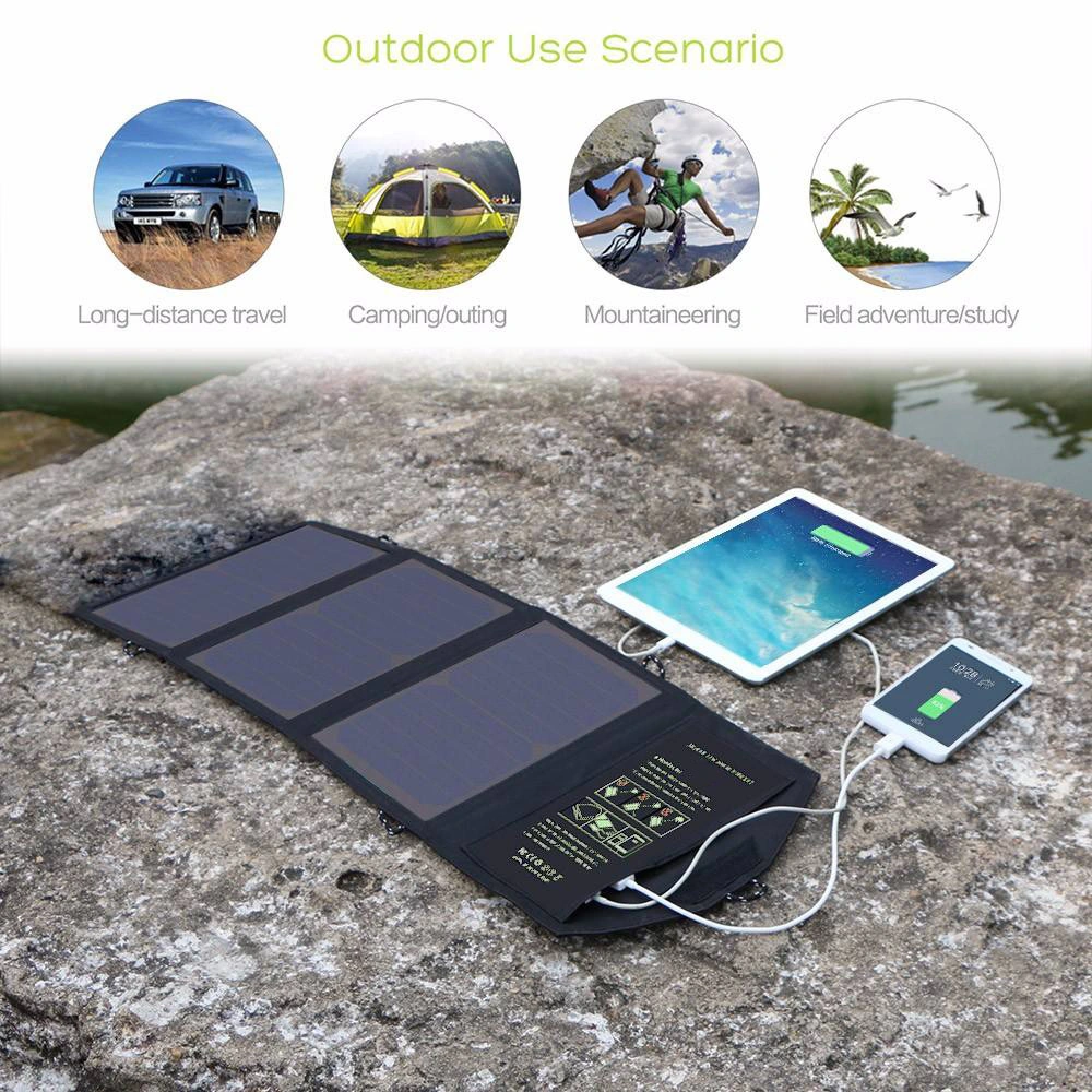 21W Flexible Solar Panel with 2 USB 5V Convenient Power Charger